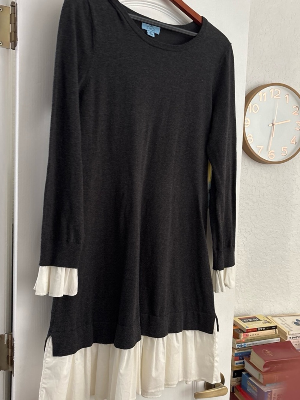 CeCe Black Knit Dress with Cream Trim